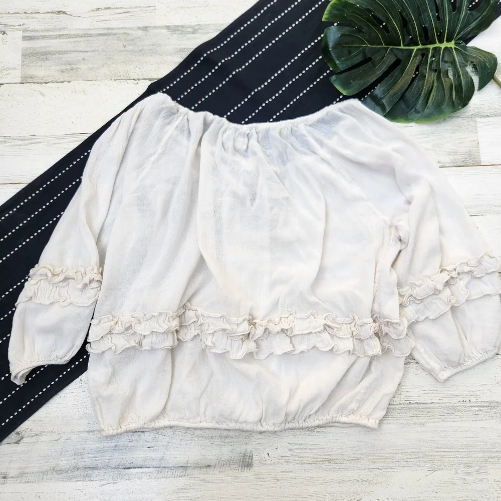Denim & Supply Ralph Lauren Peasant Boho Blouse Cream Size Medium - Picture 3 of 8